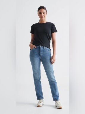 DUER Midweight Performance Denim High Rise Straight (Button Fly), Vintage, sz 30